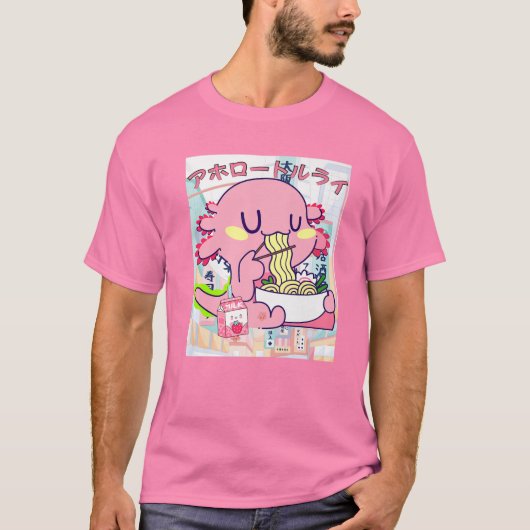 Kawaii Axolotl Life Ramen Strawberry Milk Shake Ja T-shirt (Voorkant)