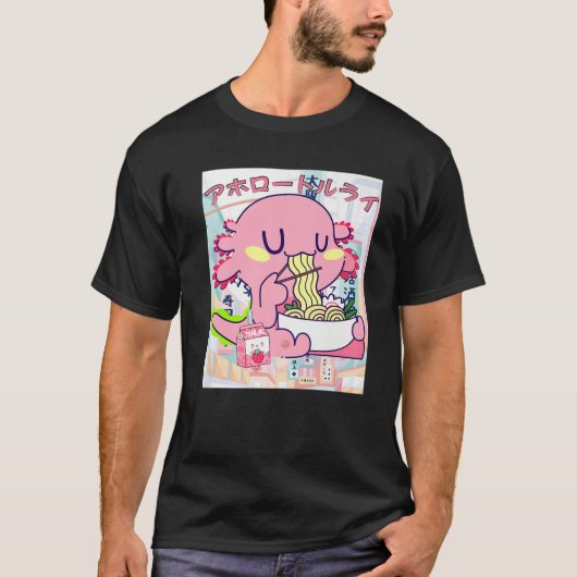 Kawaii Axolotl Life Ramen Strawberry Milk Shake Ja T-shirt (Voorkant)