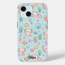 Kawaii Axolotl Ocean Pattern Phone Case