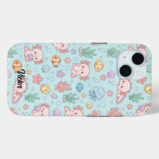 Kawaii Axolotl Ocean Pattern Phone Case (Achterkant (horizontaal))