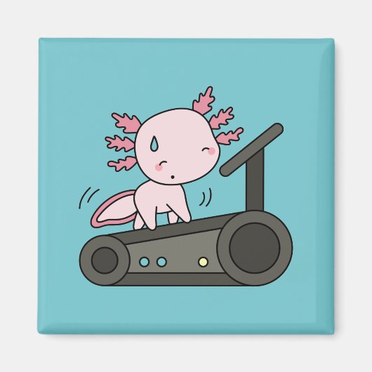 Kawaii Axolotl op loopband Magneet (Voorkant)