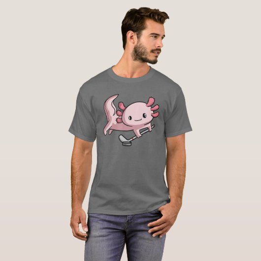 Kawaii Axolotl Pun Funny Hockey Player T-shirt (Voorkant volledig)