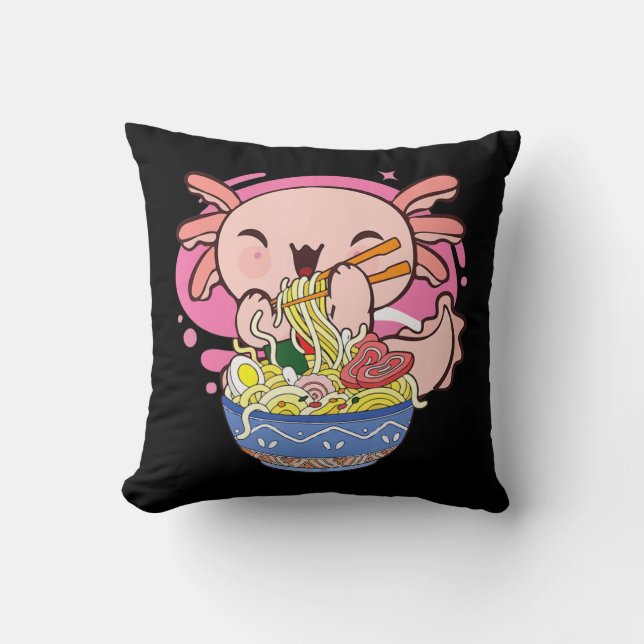 Kawaii Axolotl Ramen Japanese Anime Noodle Kindere Kussen (Voorkant)