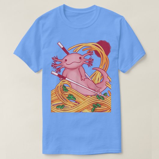 Kawaii Axolotl Salamander die Japanse ramen eet T-shirt (Design voorkant)