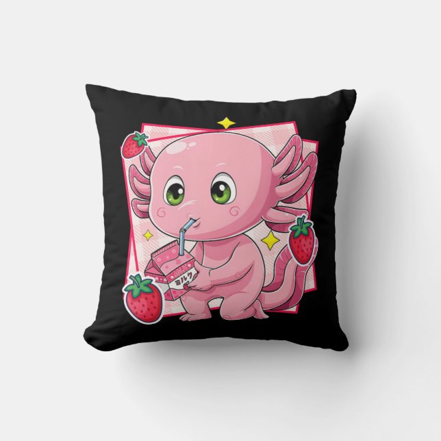 Kawaii Axolotl Strawberry Milk Japans Anime Gift Kussen (Voorkant)