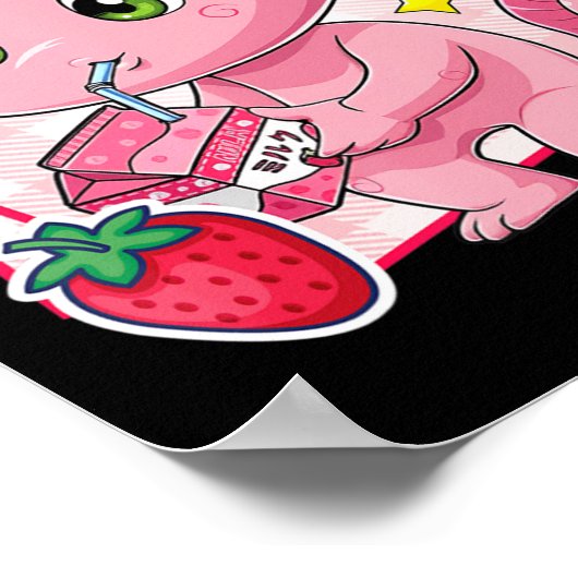Kawaii Axolotl Strawberry Milk Japans Anime Gift Poster (Hoek)