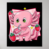 Kawaii Axolotl Strawberry Milk Japans Anime Gift Poster (Voorkant)