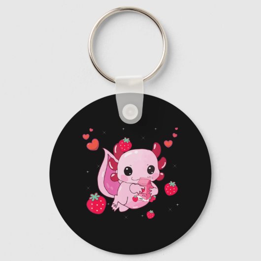 Kawaii Axolotl Strawberry Milk Shake Anime Gift Gi Sleutelhanger (Voorkant)
