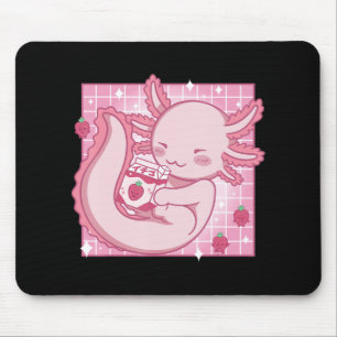 Kawaii Axolotl Strawberry Milk Shake Carton Japane Muismat