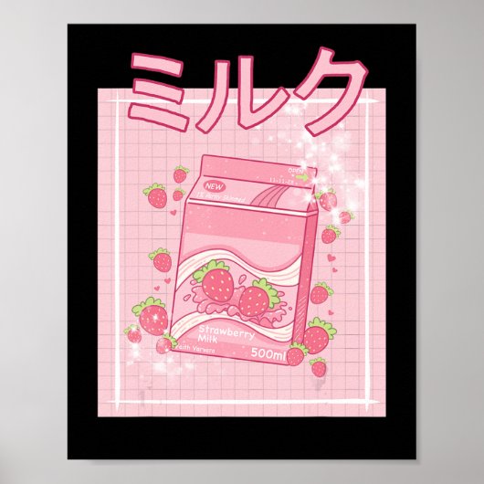 Kawaii Axolotl Strawberry Milk Shake Carton Japane Poster (Voorkant)