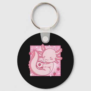 Kawaii Axolotl Strawberry Milk Shake Carton Japane Sleutelhanger