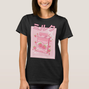 Kawaii Axolotl Strawberry Milk Shake Carton Japane T-shirt