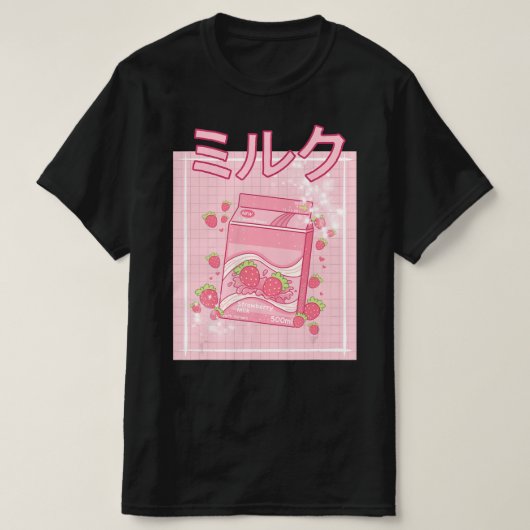 Kawaii Axolotl Strawberry Milk Shake Carton Japane T-shirt (Design voorkant)