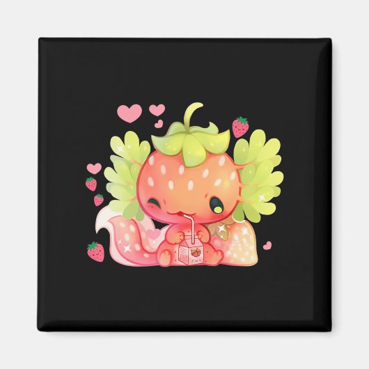 Kawaii Axolotl Strawberry Milk Shake Japanse Anim Magneet (Voorkant)