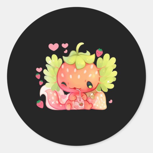 Kawaii Axolotl Strawberry Milk Shake Japanse Anim Ronde Sticker (Voorkant)