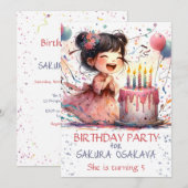 Kawaii Aziatisch meisje 5e verjaardagstaart kaarse Kaart (Voorkant / Achterkant)