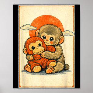 Kawaii baby aap schattige Japanse makaak ukiyo-e Poster