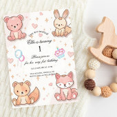 Kawaii Baby Animal 1st Birthday Invitation Kaart