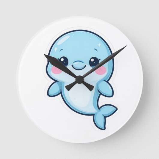 Kawaii Baby Blue Dolphin Ronde Klok (Voorkant)