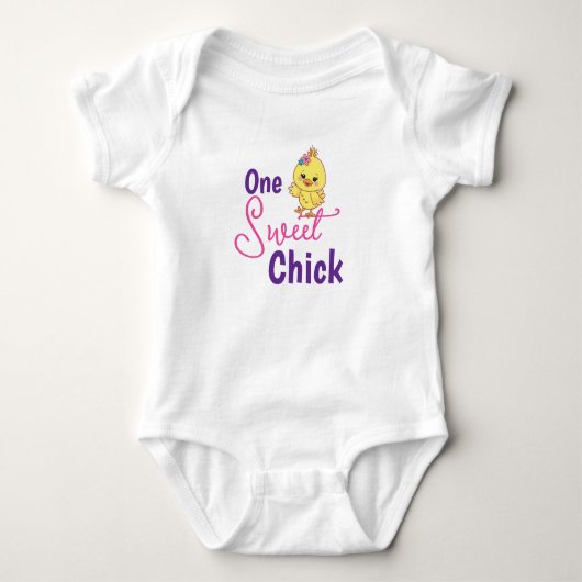 Kawaii Baby Chicks One Sweet Chick White Baby Bib Romper (Voorkant)