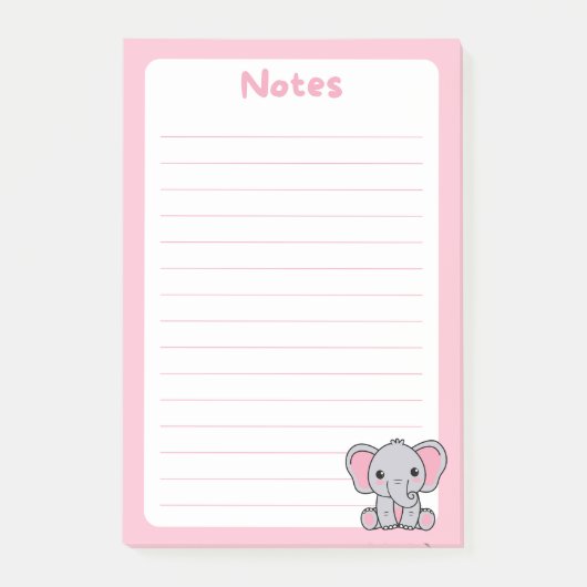 Kawaii Baby Elephant Soft Pink Post-it® Notes (Voorkant)