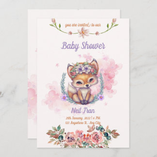 Kawaii Baby Fox Baby shower Uitnodiging