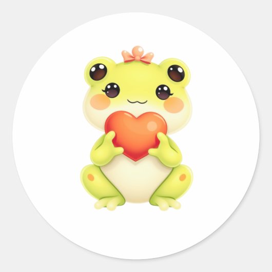 Kawaii Baby Frog Holding a Heart Ronde Sticker (Voorkant)