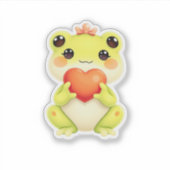 Kawaii Baby Frog Holding a Heart Sticker (Voorkant)