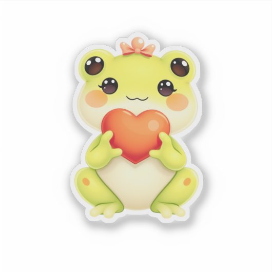 Kawaii Baby Frog Holding a Heart Sticker (Voorkant)