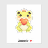 Kawaii Baby Frog Holding a Heart Sticker (Vel)
