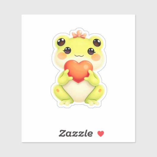 Kawaii Baby Frog Holding a Heart Sticker (Vel)