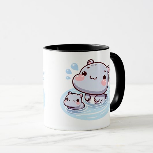 Kawaii Baby Hippos Swimming Mug Design Mok (Voorkant rechts)