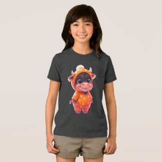 Kawaii Baby Koe T-Shirt | Zachte Pastel Oranje Hoo