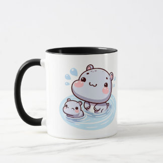 Kawaii Baby Nijlpaarden Zwemmen Mok Ontwerp