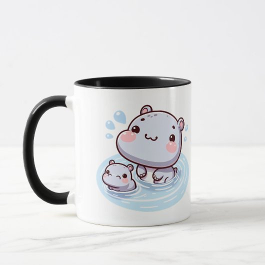 Kawaii Baby Nijlpaarden Zwemmen Mok Ontwerp (Links)