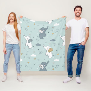Kawaii Baby Olifant Nursery Blauw Fleece Deken