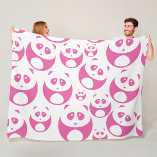 Kawaii Baby Pink en White Panda Pattern Fleece Deken