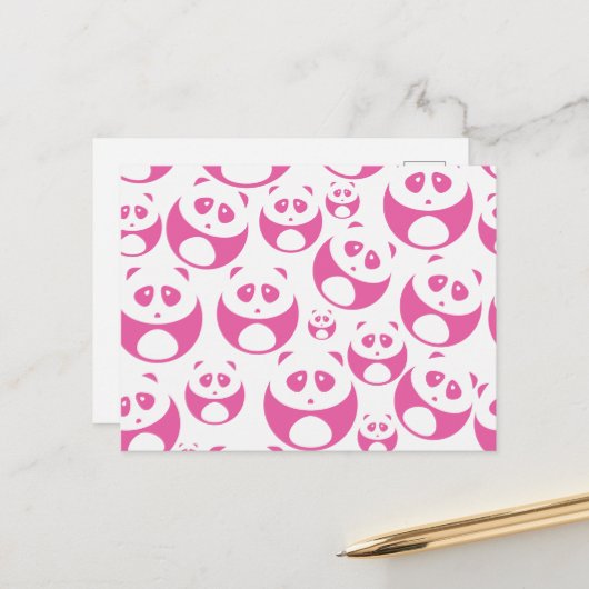 Kawaii Baby Roze en White Panda Pattern Briefkaart (Voorkant / Achterkant in situ)