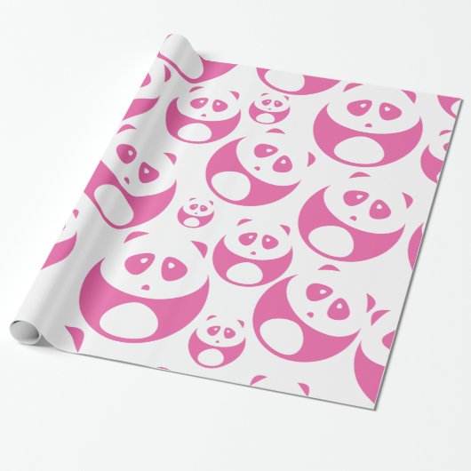 Kawaii Baby Roze en White Panda Pattern Cadeaupapier (Uitgerold)