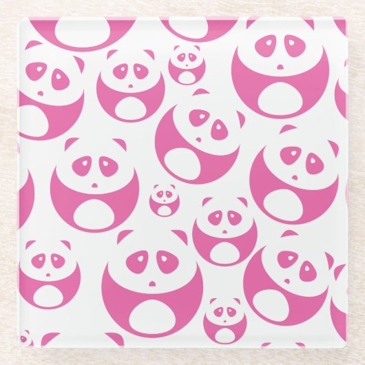 Kawaii Baby Roze en White Panda Pattern Glazen Onderzetter (Voorkant)