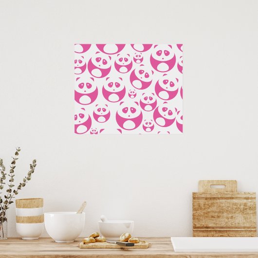 Kawaii Baby Roze en White Panda Pattern Poster (Keuken)