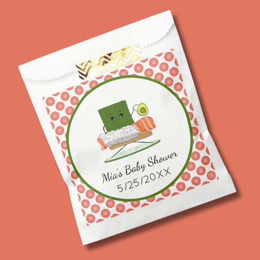 Kawaii Baby shower: Sushi en zalmrol Thema Bedankzakje