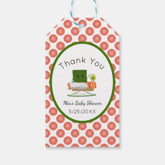 Kawaii Baby shower: Sushi en zalmrol Thema Cadeaulabel (Achterkant)