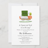 Kawaii Baby shower: Sushi en zalmrol Thema Kaart (Voorkant)