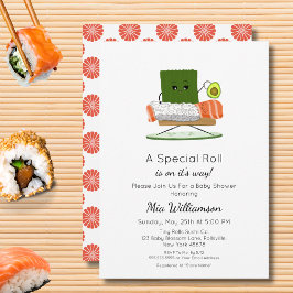 Kawaii Baby shower: Sushi en zalmrol Thema Kaart
