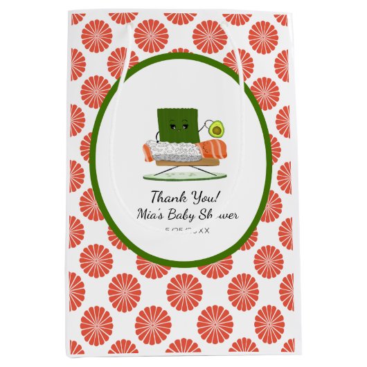 Kawaii Baby shower: Sushi en zalmrol Thema Medium Cadeauzakje (Voorkant)