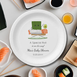 Kawaii Baby shower: Sushi en zalmrol Thema Papieren Bordje