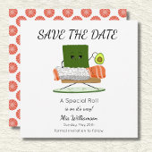 Kawaii Baby shower: Sushi en zalmrol Thema Save The Date