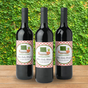 Kawaii Baby shower: Sushi en zalmrol Thema Wijn Etiket