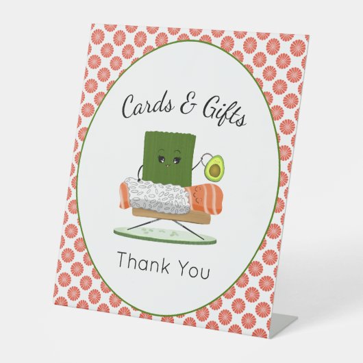 Kawaii Baby shower: Sushi Salmon Roll Kaarten & Gi Reclamebord Met Voetstuk (Voorkant)